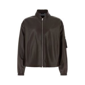 Fendi Men Chocolate Nappa Leather Bomber Jacket